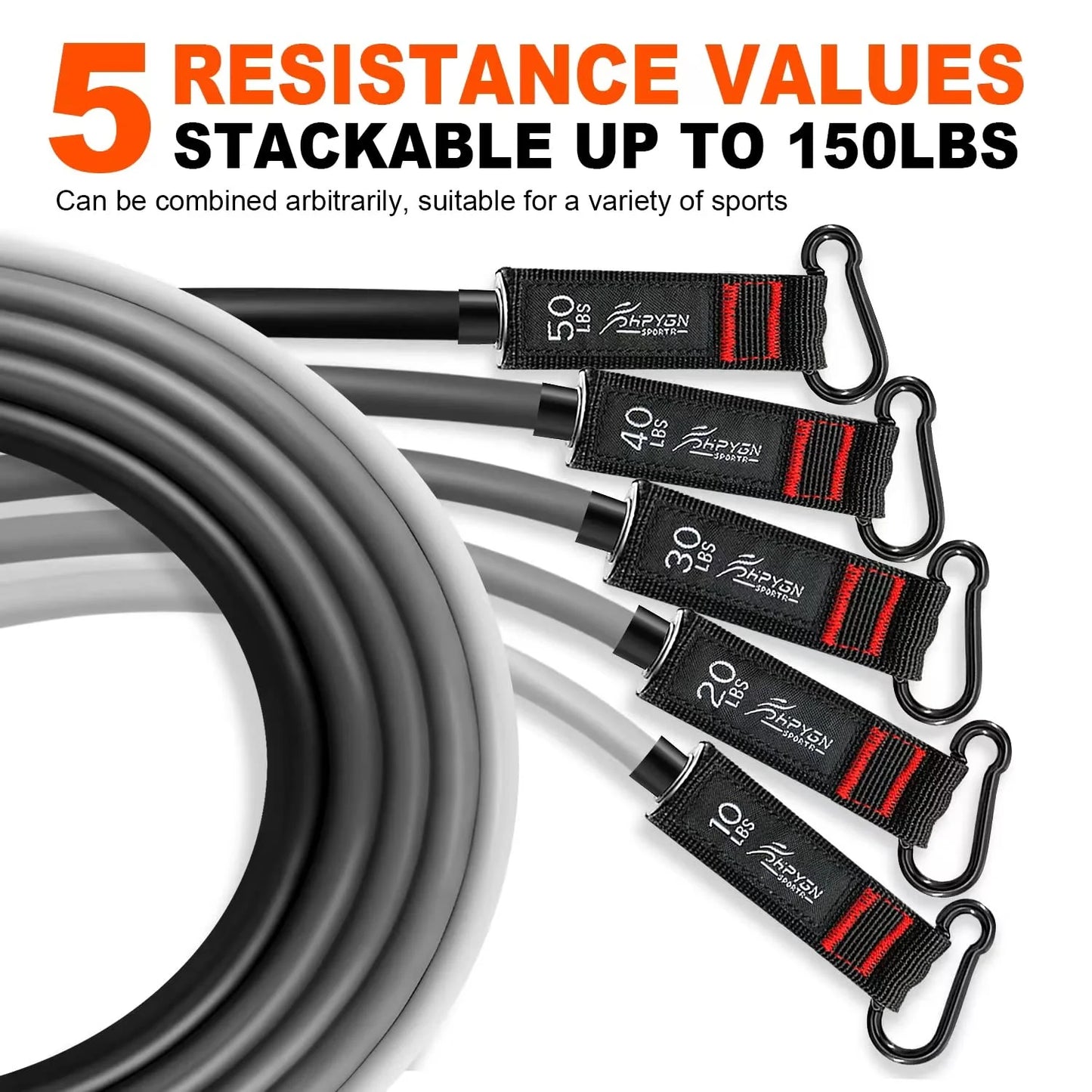 Resistance Bands Set, 150Lb 5 Tube Fitness Bands for Muscle Training